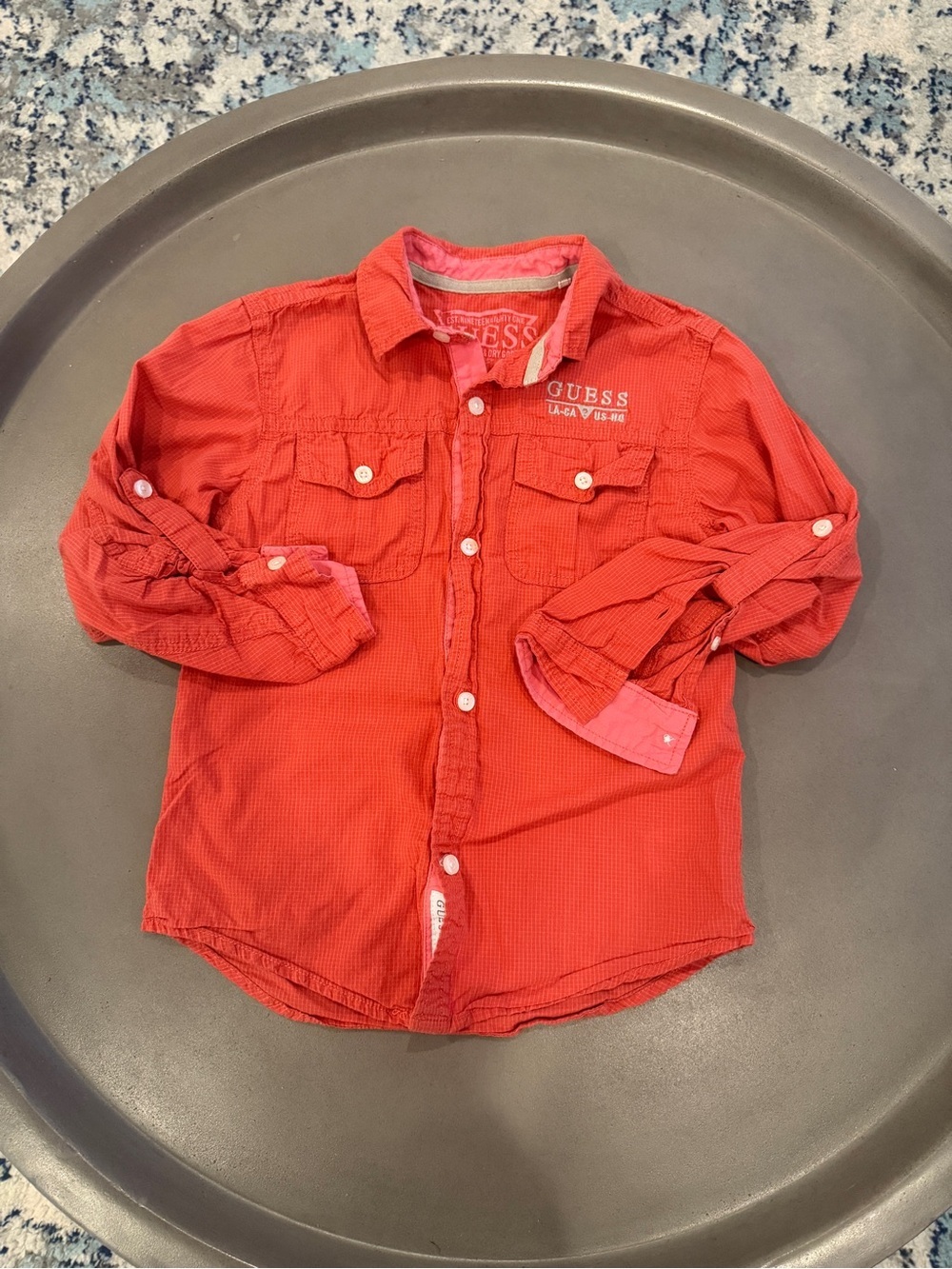 GUESS Red Button-Down Kids' Shirt with Chest Pockets Size 7